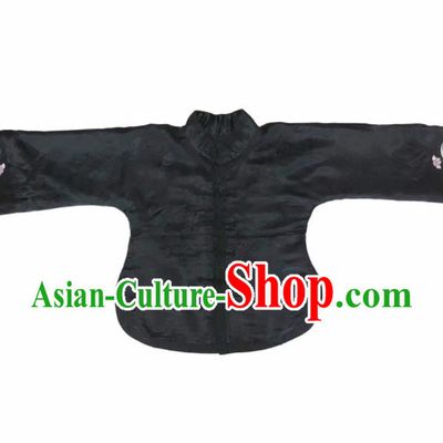 Traditional Chinese Handmade Embroidered Silk Costume Tang Suit Black Shirt for Women