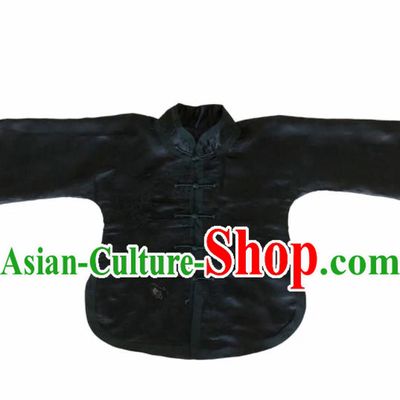 Traditional Chinese Handmade Embroidered Silk Costume Tang Suit Black Blouse for Women
