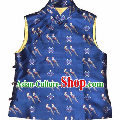 Traditional Chinese Handmade Brocade Costume Tang Suit Navy Vest for Women