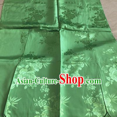 Asian Chinese Traditional Fabric Peony Pattern Green Brocade Cloth
