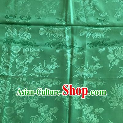 Asian Chinese Traditional Fabric Peony Chrysanthemum Pattern Green Brocade Cloth Silk Fabric