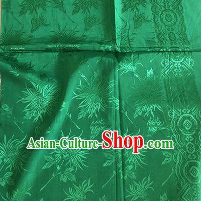 Asian Chinese Traditional Fabric Palace Chrysanthemum Pattern Green Brocade Cloth Silk Fabric