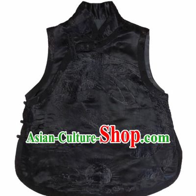 Traditional Chinese Handmade Brocade Costume Tang Suit Black Vest for Women