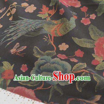 Asian Chinese Traditional Fabric Palace Peony Pattern Black Brocade Cloth Silk Fabric