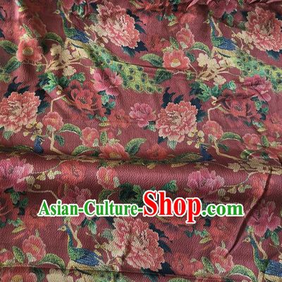 Asian Chinese Traditional Fabric Palace Peacock Peony Pattern Brocade Cloth Silk Fabric