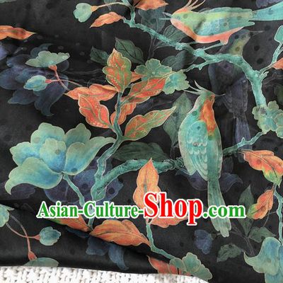 Asian Chinese Traditional Fabric Classical Pattern Black Brocade Cloth Silk Fabric
