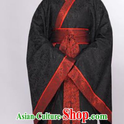 Asian Chinese Traditional Han Dynasty Empress Black Curving-Front Robe Ancient Palace Queen Costumes for Women