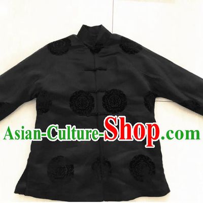 Traditional Chinese Handmade Costume Tang Suit Embroidered Black Blouse for Women