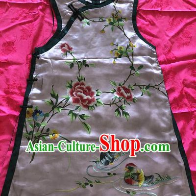 Traditional Chinese Handmade Costume Tang Suit Embroidered Mandarin Duck Pink Vest for Women