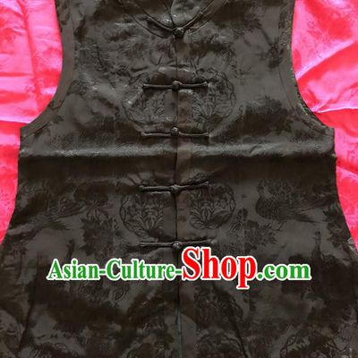 Traditional Chinese Handmade Costume Tang Suit Waistcoat Embroidered Black Vest for Women