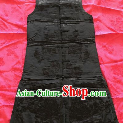 Traditional Chinese Handmade Costume Tang Suit Brocade Waistcoat Embroidered Black Vest for Women