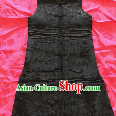 Traditional Chinese Handmade Costume Tang Suit Long Waistcoat Embroidered Black Vest for Women