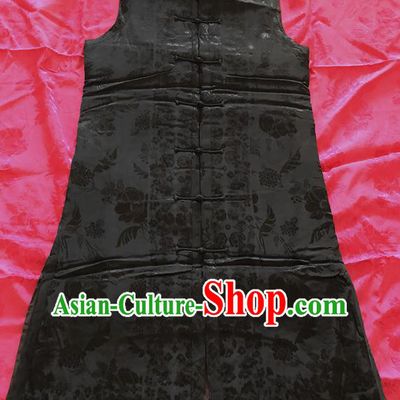 Traditional Chinese Handmade Costume Tang Suit Waistcoat Embroidered Black Brocade Vest for Women