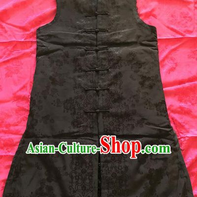 Traditional Chinese Handmade Costume Tang Suit Waistcoat Embroidered Black Brocade Long Vest for Women