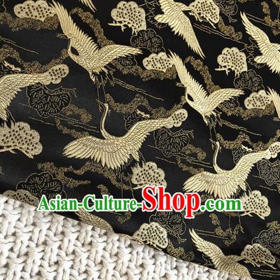 Asian Chinese Traditional Silk Fabric Crane Pattern Black Brocade Cheongsam Embroidered Cloth Silk Fabric