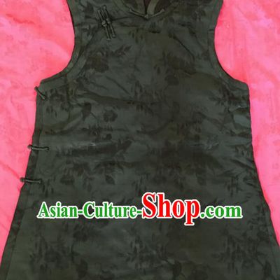 Traditional Chinese Handmade Atrovirens Waistcoat Costume Tang Suit Embroidered Vest for Women