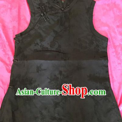 Traditional Chinese Handmade Black Brocade Waistcoat Costume Tang Suit Embroidered Vest for Women