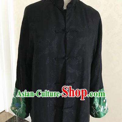 Traditional Chinese Handmade Costume Tang Suit Black Brocade Coat for Women
