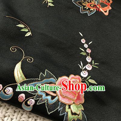 Asian Chinese Traditional Black Silk Fabric Royal Peony Pattern Brocade Cheongsam Cloth Silk Fabric