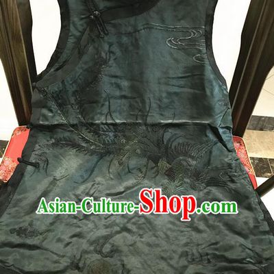 Traditional Chinese Handmade Costume Tang Suit Embroidered Dragon Phoenix Black Vest for Women