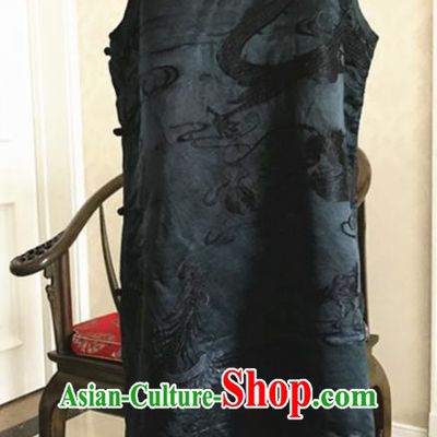 Traditional Chinese Handmade Costume Tang Suit Embroidered Dragon Cheongsam Vest for Women