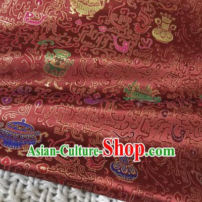 Asian Chinese Traditional Purplish Red Silk Fabric Royal Pattern Brocade Cheongsam Cloth Silk Fabric