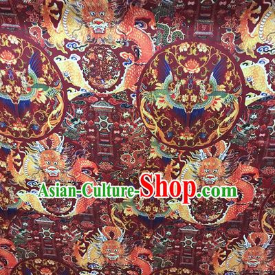 Asian Chinese Traditional Silk Fabric Royal Dragons Pattern Brocade Cheongsam Cloth Silk Fabric