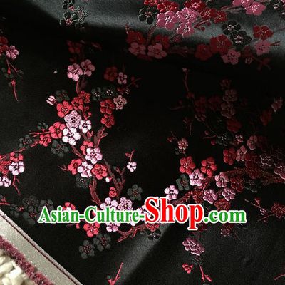 Asian Chinese Traditional Black Silk Fabric Royal Plum Blossom Pattern Brocade Cheongsam Cloth Silk Fabric