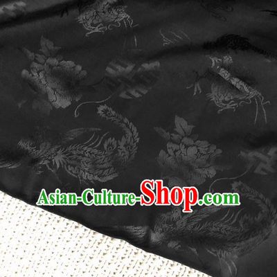 Asian Chinese Traditional Cheongsam Silk Fabric Royal Phoenix Pattern Black Brocade Cloth Silk Fabric