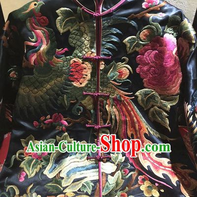 Traditional Chinese Handmade Costume Tang Suit Embroidered Phoenix Peony Blouse for Women