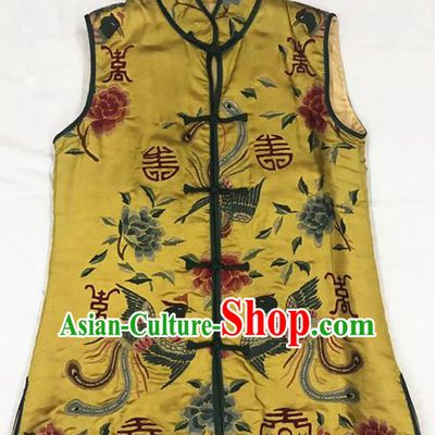 Traditional Chinese Handmade Costume Tang Suit Embroidered Phoenix Peony Yellow Vest for Women