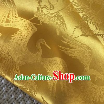 Asian Chinese Traditional Silk Fabric Classical Crane Pattern Yellow Brocade Cheongsam Embroidered Cloth Silk Fabric