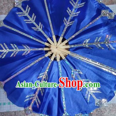 Traditional Chinese Crafts Folding Fan China Folk Dance Fans Blue Circular Fans