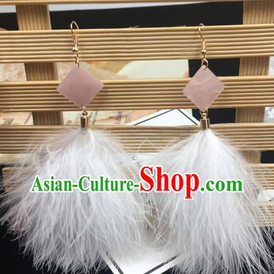 Traditional Chinese Bride Jewelry Accessories White Feather Earrings for Women