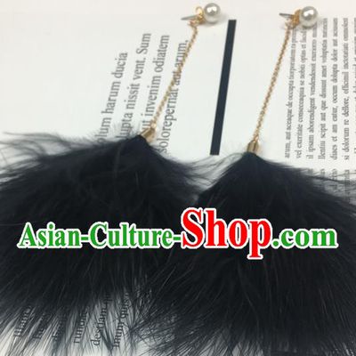 Traditional Chinese Bride Jewelry Accessories Black Feather Earrings for Women
