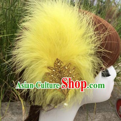 Traditional Chinese Bride Hair Accessories Folk Dance Yellow Feather Hair Stick for Kids