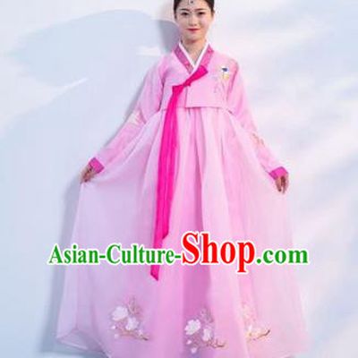 Top Grade Korean Traditional Costumes Asian Korean Hanbok Bride Pink Blouse and Skirt for Women