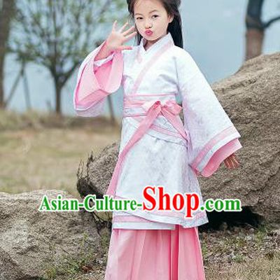 Chinese Han Dynasty Nobility Lady Costume Ancient White Hanfu Dress for Kids