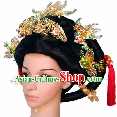 Chinese Ancient Imperial Consort Hair Accessories Beijing Opera Queen Hairpins and Wigs for Women