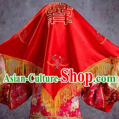 Chinese Ancient Bride Hair Accessories Wedding Red Veil Cover for Women