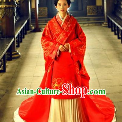 Chinese Han Dynasty Imperial Consort Costume Ancient Bride Red Hanfu Dress for Women
