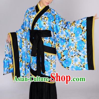 Chinese Traditional Han Dynasty Princess Blue Hanfu Dress Ancient Maidenform Costumes for Women