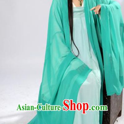 Chinese Traditional Tang Dynasty Maidenform Green Hanfu Dress Ancient Las Meninas Costumes for Women