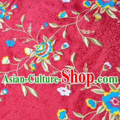 Chinese Traditional Silk Fabric Cheongsam Tang Suit Flowers Pattern Red Brocade Cloth Drapery