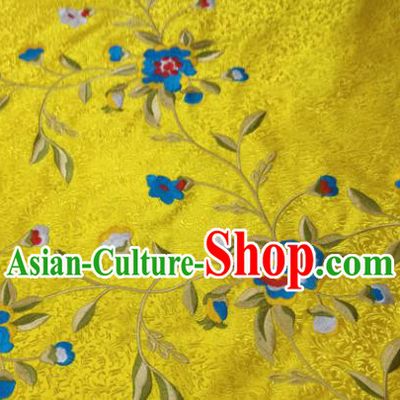 Chinese Traditional Silk Fabric Cheongsam Tang Suit Flowers Pattern Yellow Brocade Cloth Drapery