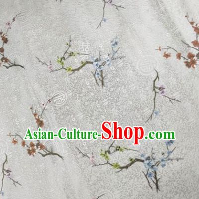 Chinese Traditional Silk Fabric Cheongsam Tang Suit Plum Blossom Pattern White Brocade Cloth Drapery