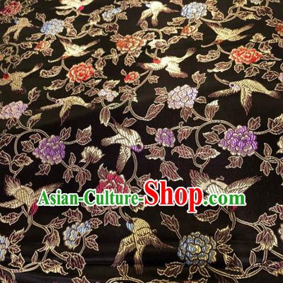 Chinese Traditional Black Silk Fabric Cheongsam Tang Suit Brocade Peony Pattern Cloth Material Drapery