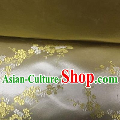 Chinese Traditional Golden Silk Fabric Cheongsam Tang Suit Brocade Plum Blossom Pattern Cloth Material Drapery