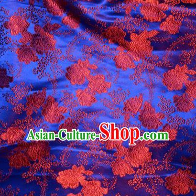 Chinese Traditional Royalblue Silk Fabric Cheongsam Tang Suit Brocade Peony Pattern Cloth Material Drapery