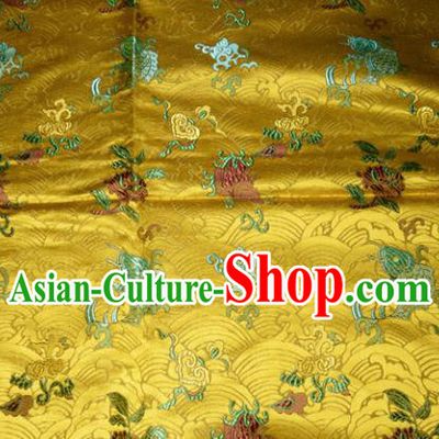 Chinese Traditional Yellow Silk Fabric Cheongsam Tang Suit Brocade Fishes Pattern Cloth Material Drapery